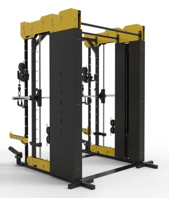 Parte posterior del Rack multigimnasio Smith machine amarillo-negro VS102 - ValhallaSports